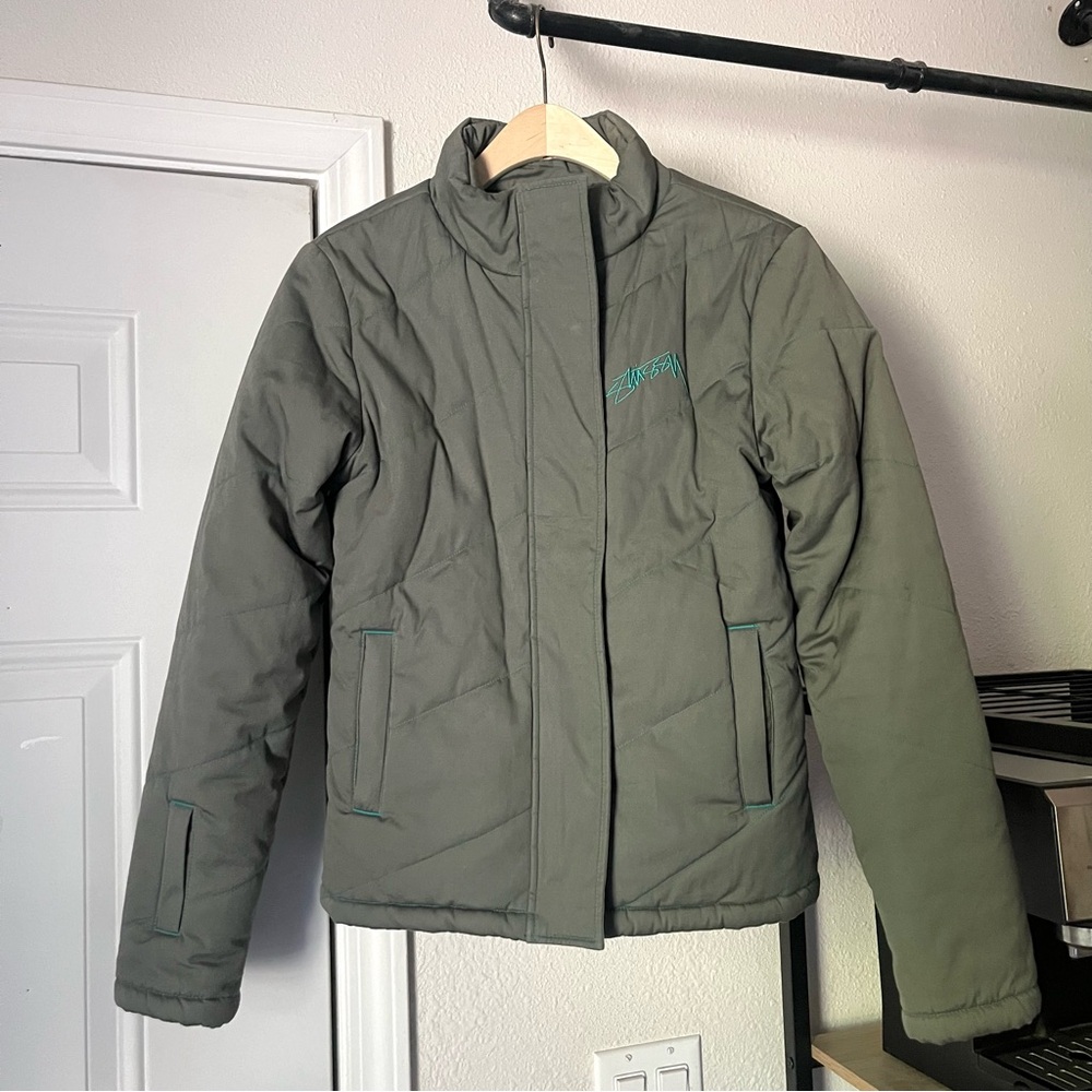 STUSSY vintage y2k dusty‎ muted army olive green down quilted zip up jacket